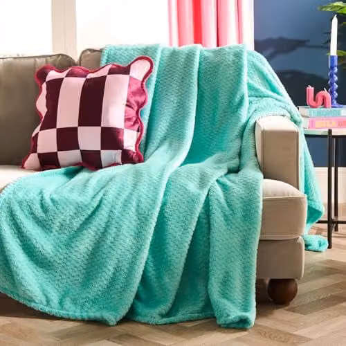 OHS Waffle Pique Fleece Throw Blanket in Green, W/D/H: 150 x 200 cm