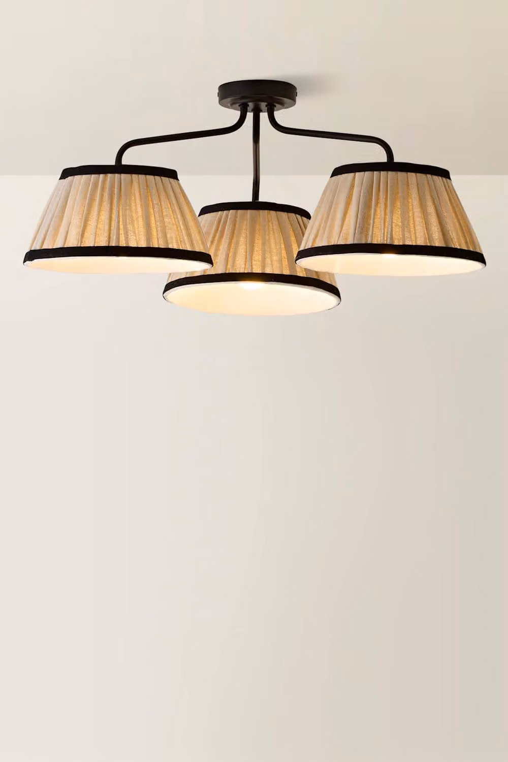 ValueLights Clara 3 Arm Ceiling Light with Black Fabric Pleated Shades and Bulbs – 3
