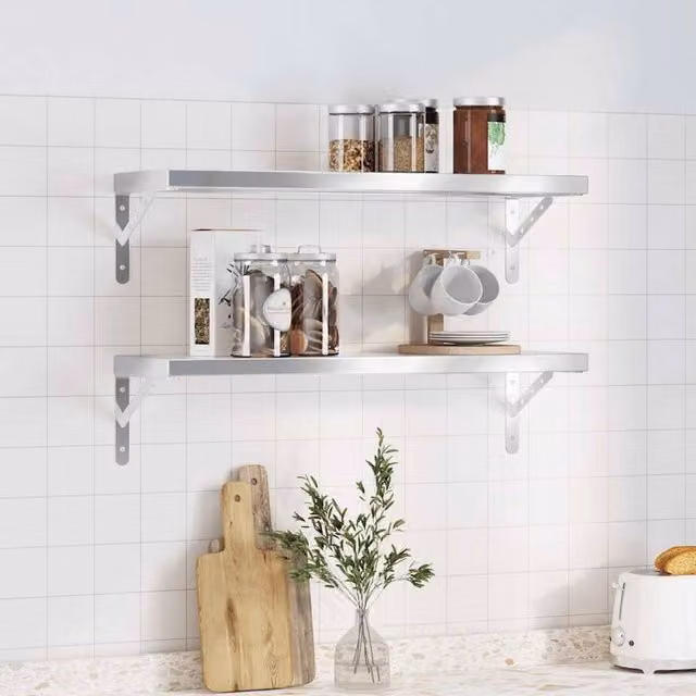 Berkfield Home Wall Mounted Metal Shelves, 2 Pack, Silver, W: 75 cm, D: 23.5 cm, H: 3 cm