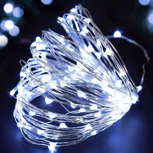 SHATCHI 2 Pack of Cool White LED Fairy String Lights with Silver Wire, Battery Operated, 2m Length