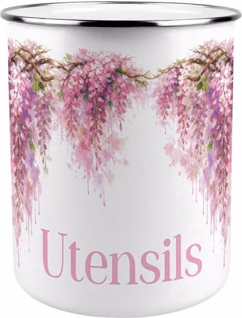Purely Home Pink Wisteria Kitchen Utensil Holder in Pink and White