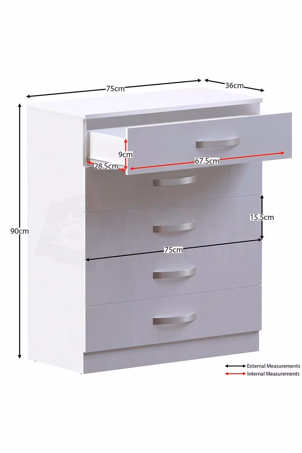 Vida Designs Hulio 5 Drawer Chest of Drawers in White – 2