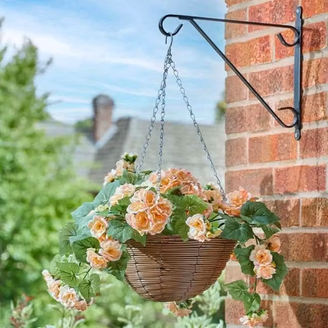 Garden Mile Artificial Begonia Blooms Hanging Basket in Green, Orange and Brown