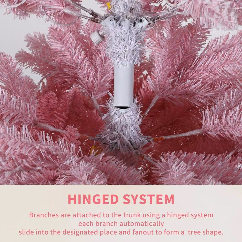 London Boutique 7.5ft Pre-Lit Pink Pencil Artificial Christmas Tree with LED Lights – 4