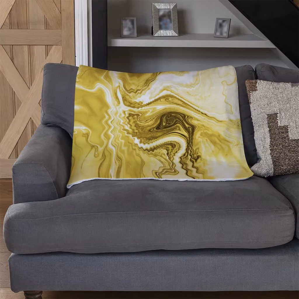 Benjamin Tate Design Golden Swirled Marble Fleece Blanket in Gold, W/D/H: 120 x 150 cm – 3