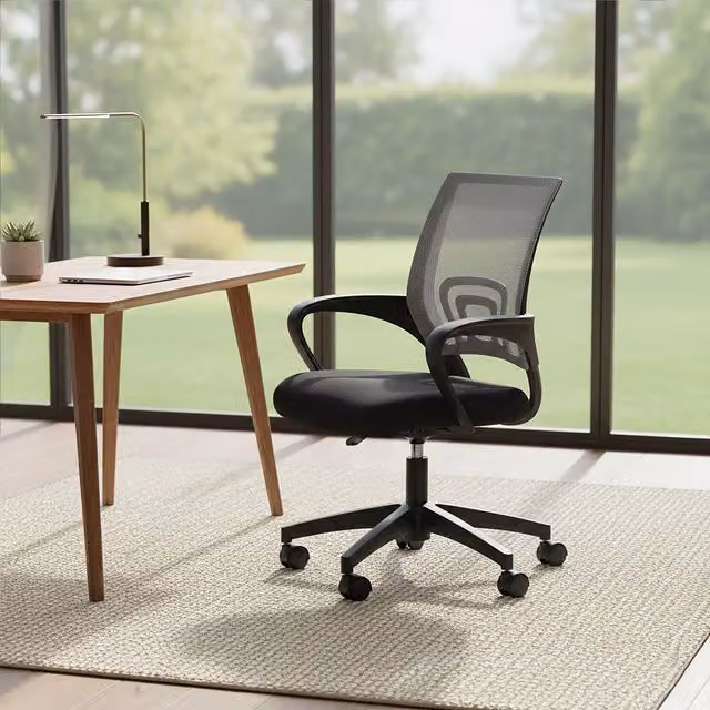 Premier Housewares Modern Grey and Black Fabric Home Office Task Chair with Armrests and Castors, W: 62 cm, D: 55 cm, H: 95 cm