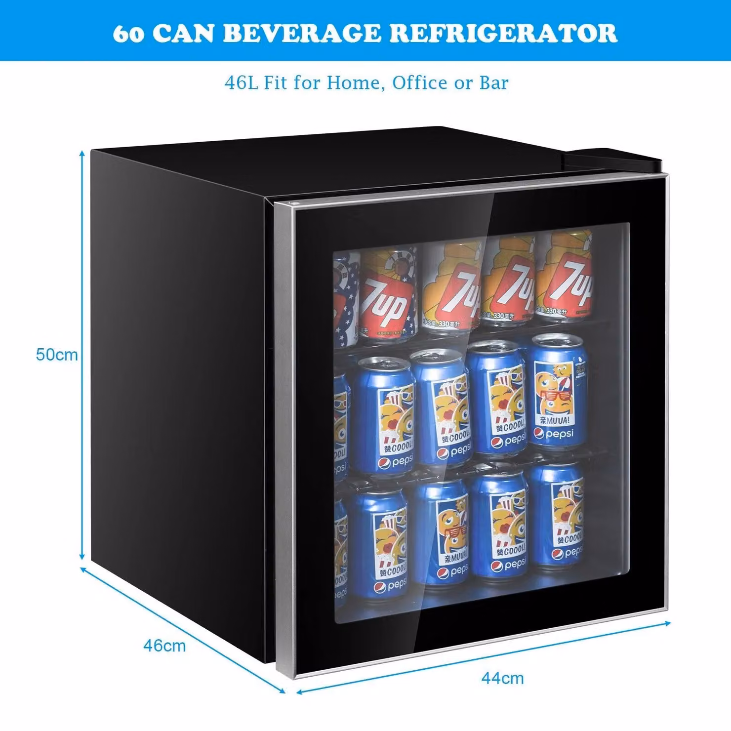 Costway Black Mini Beverage Cooler and Refrigerator with Glass Door and LED Interior Light, 60 Can Capacity – 2