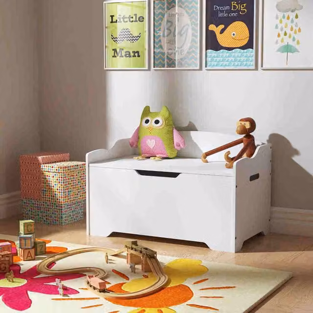 Xample White Wooden Toy Box Storage Chest and Sitting Bench