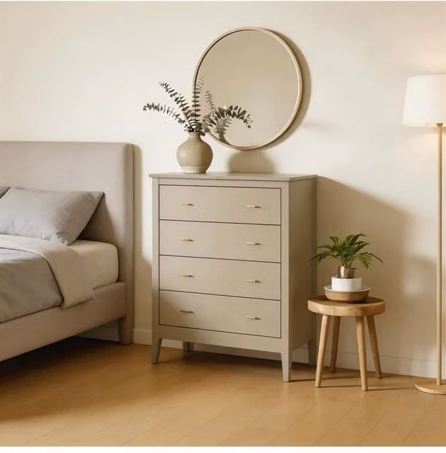 Home Source Grace 4-Drawer Chest in Beige MDF with Soft Close Drawers