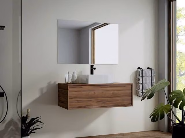 Vente-unique Modern Wall-Mounted Bathroom Unit with Single Basin in Walnut and White – 1