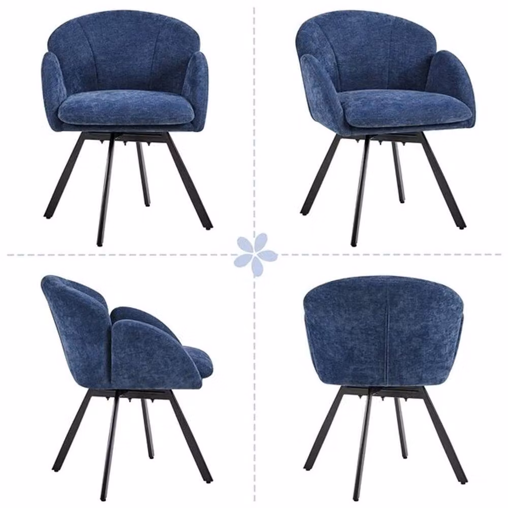 KORVIXA Blue Chenille Swivel Tub Chair for Living Room or Bedroom, W/D/H: 100 x 100 x 75 cm – 4