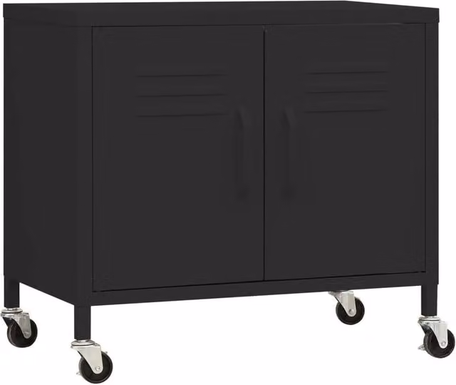 Berkfield Home Black Metal Storage Cabinet with Hinged Doors, W/D/H: 60 x 35 x 56 cm – 1