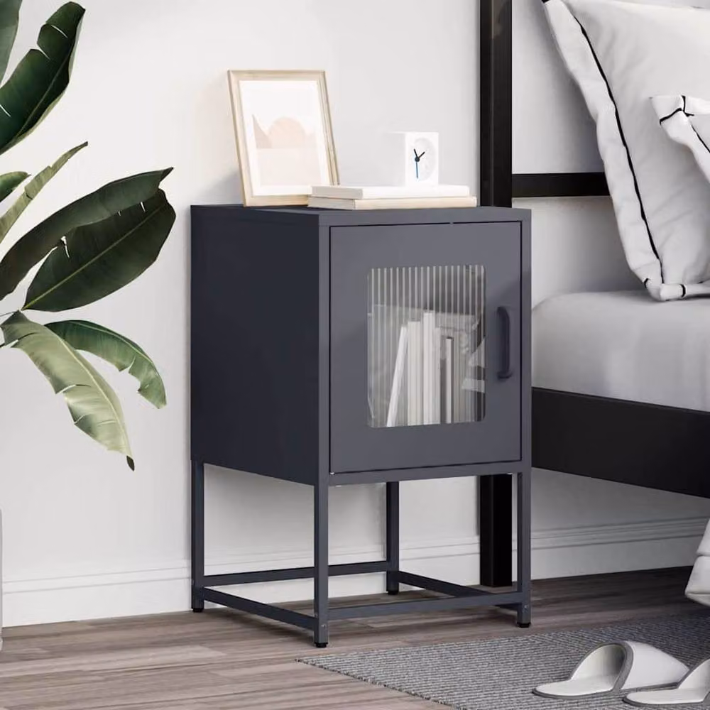 Berkfield Home Bedside Cabinet in Anthracite Grey, W/D/H: 36 x 39 x 60.5 cm – 3