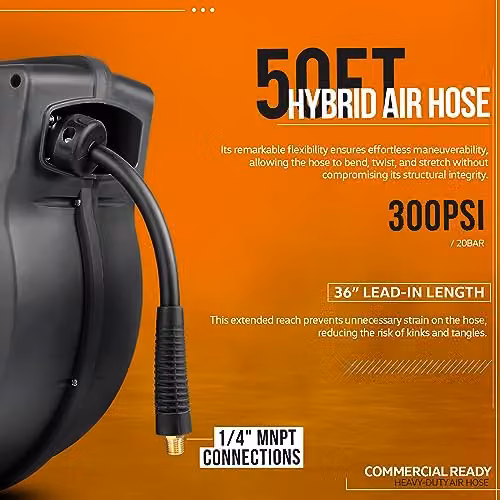 SuperHandy Retractable Air Hose Reel, 3/8in x 15m – 2