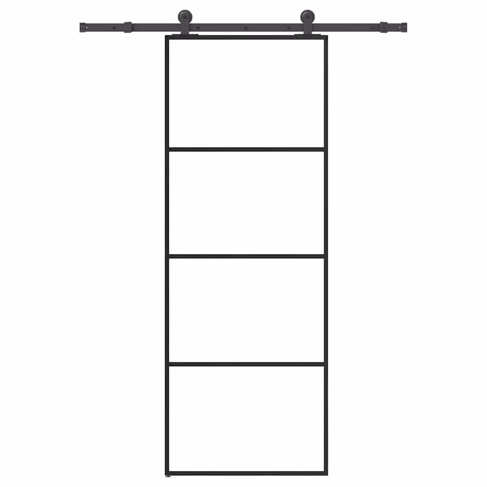 Berkfield Home Modern Sliding Door with Hardware Set in Black, ESG Glass and Aluminium, W: 76 cm, H: 205 cm – 2
