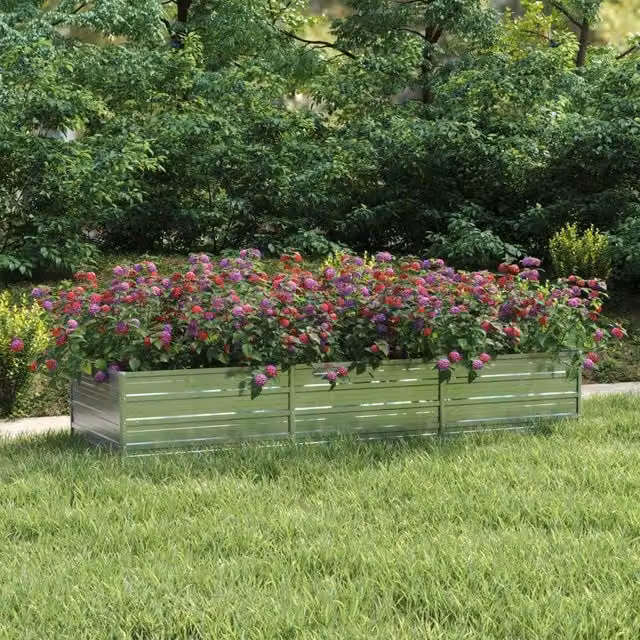 Berkfield Home Garden Galvanised Steel Raised Bed in Silver, W: 240 cm, D: 80 cm, H: 45 cm