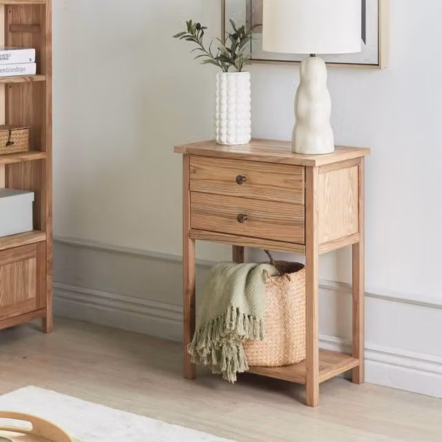 Wyld and Coco Sassafras Rustic Wood Console Table in Brown with 2 Drawers – 1