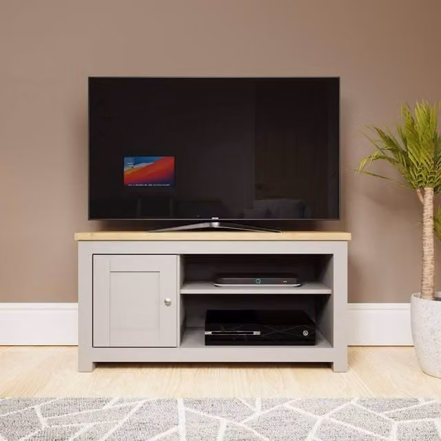 Timber Art Design Lisbon TV Unit Stand with 1 Door and Open Shelf in Light Grey – 1