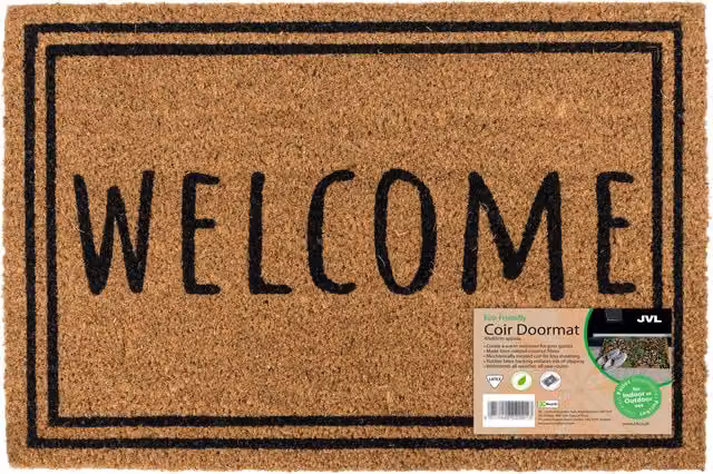 JVL Brown Natural Coir Rectangular Entrance Doormat with Non-Slip Latex Backing