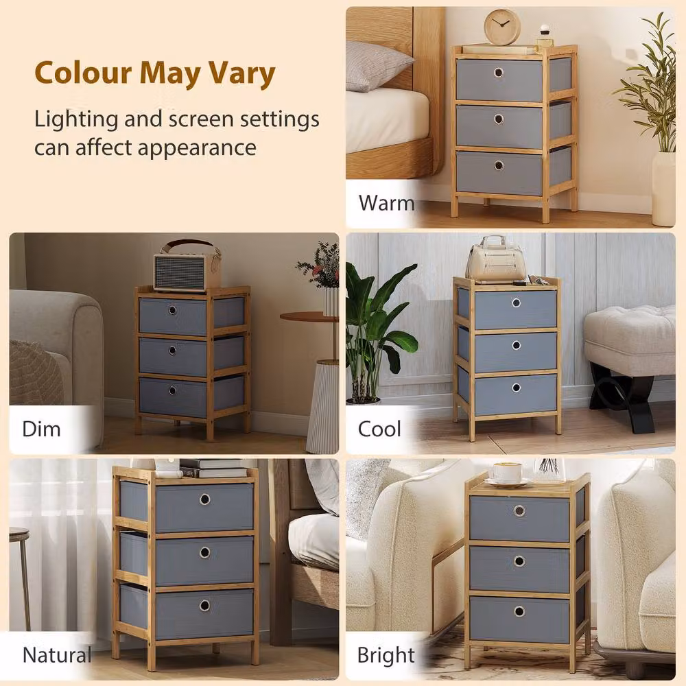 STILVORA 3 Drawer Chest of Drawers with Bamboo Frame in Grey – 2