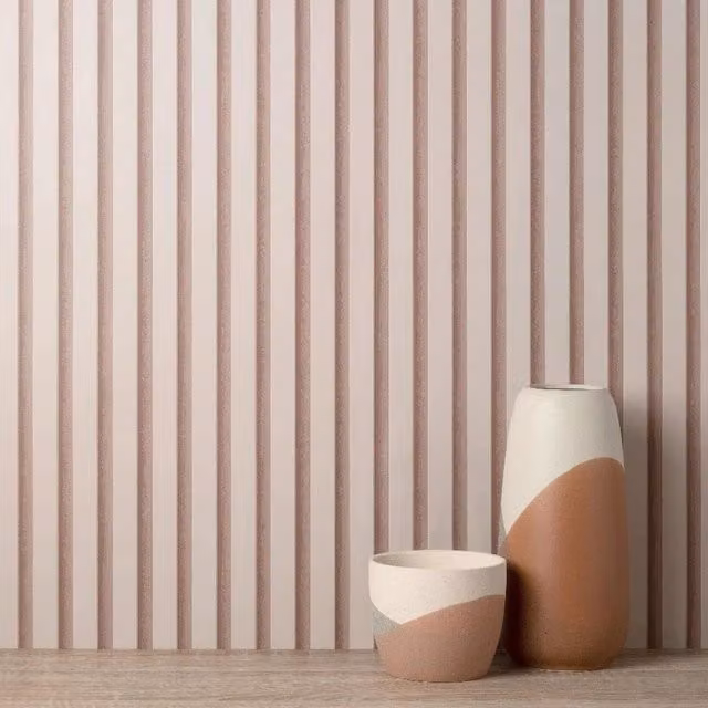 Fine Decor Abstract Striped Acoustic Panel Wallpaper in Pink, Grey and Green