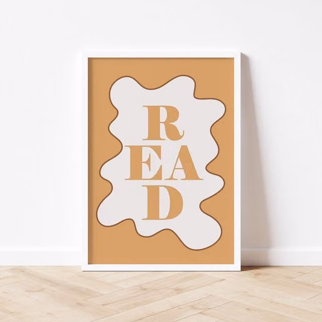 Autumns Corner Read Print Wavy Edition Typography Poster in Mustard Yellow, A2