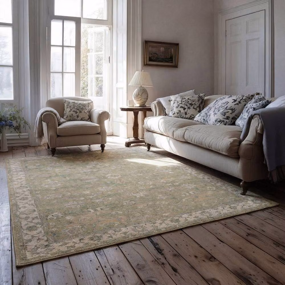 Kukoon Sage Green Floral Vintage Washable Rug, W: 160 cm, D: 230 cm – 2