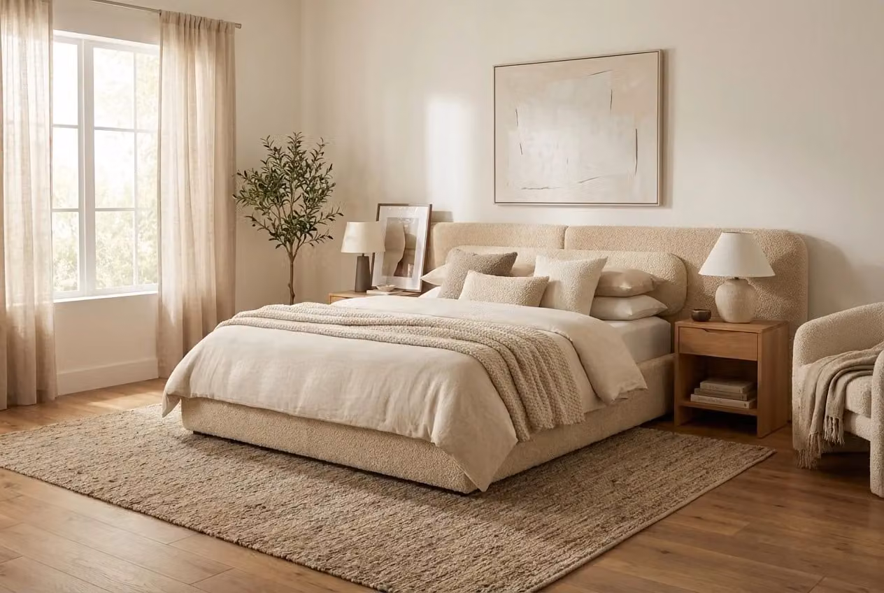 Araco Atelier Nova Upholstered Modern Bed in Beige