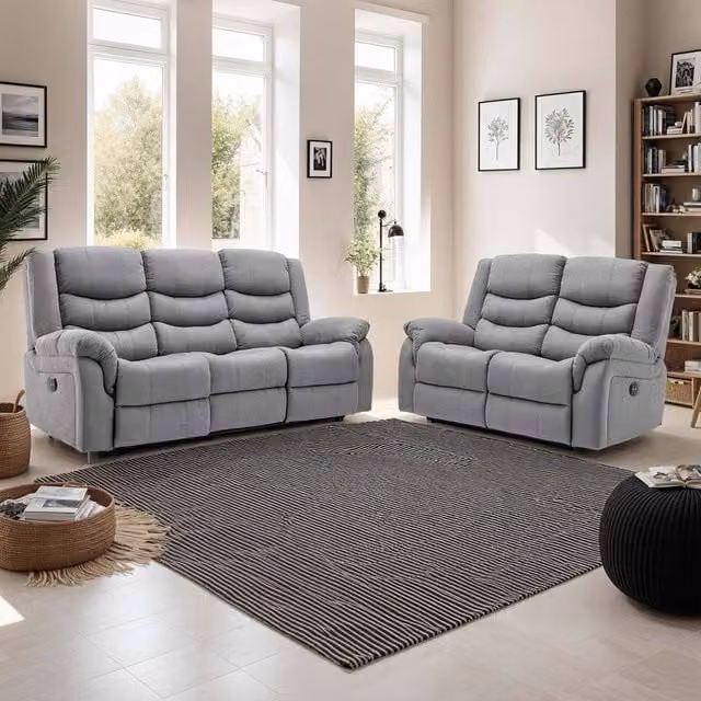More4Homes Seattle Electric Recliner Fabric 2+3 Seater Sofa Set in Grey – 1