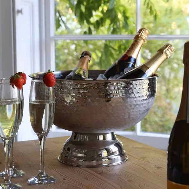 Rink Drink Hammered Stainless Steel Champagne Ice Bucket in Silver