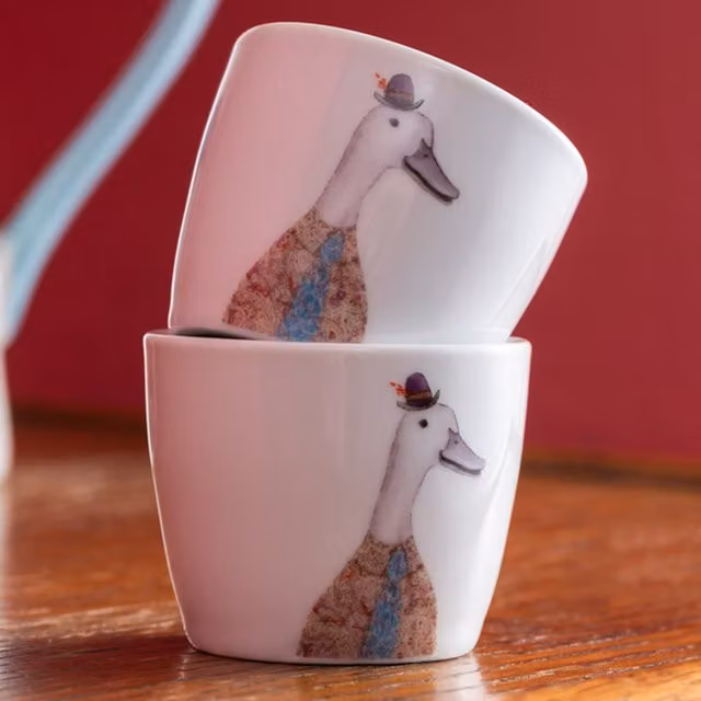 Mikasa Tipperleyhill 2-Piece White Porcelain Egg Cup Set with Duck Print