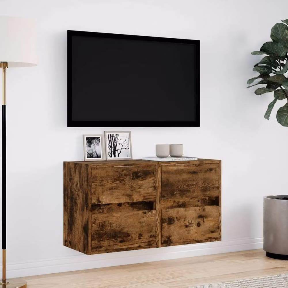 Berkfield Home Set of 2 TV Wall Cabinets with LED Lights in Smoked Oak Brown, W/D/H: 41 x 31 x 45 cm – 4
