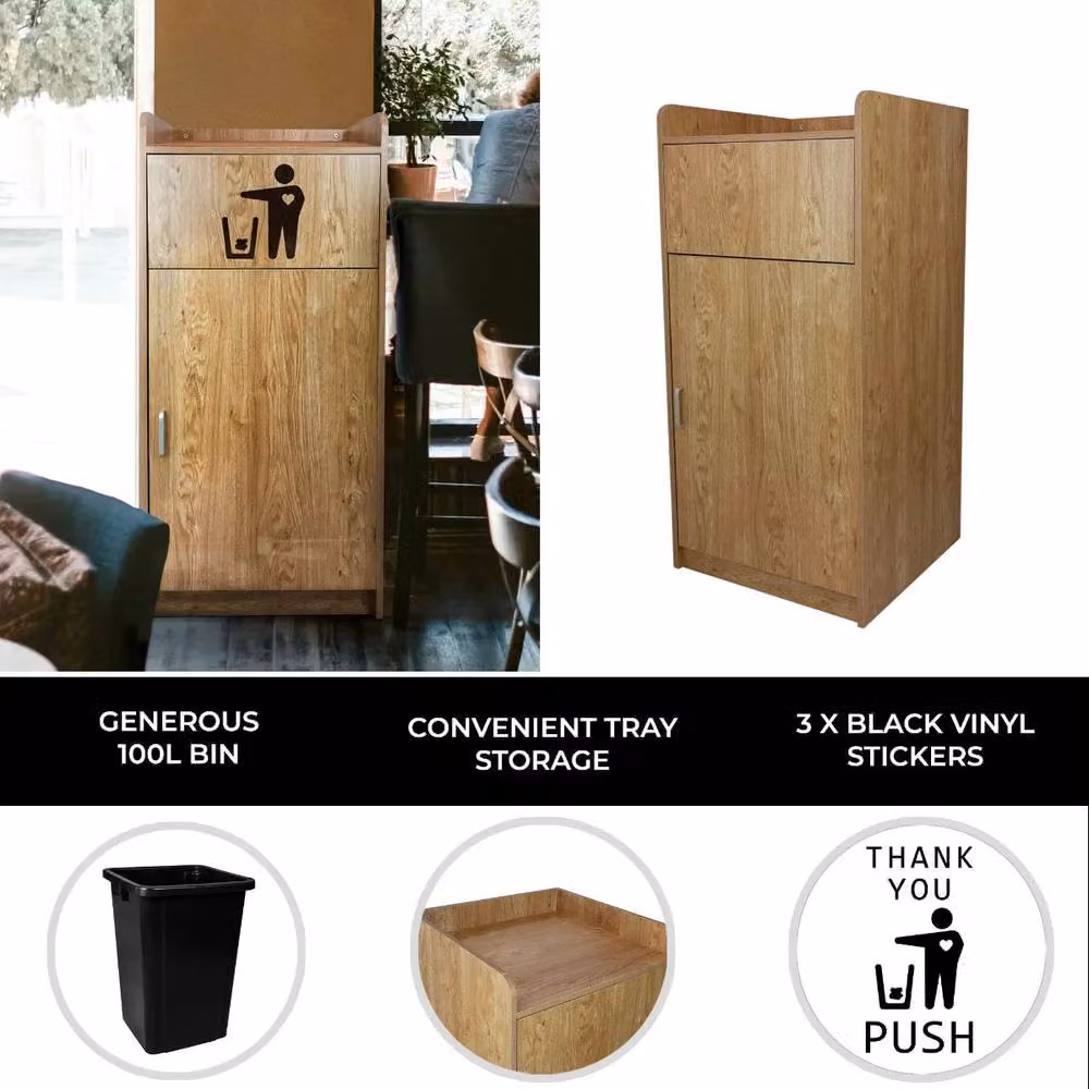 Monstershop Light Oak Wooden Litter Bin and Tray Stand in Beige – 2