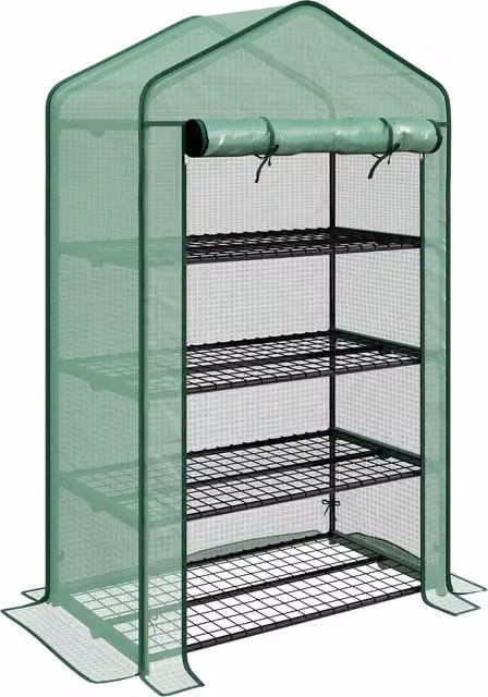 Outsunny Four-Tier Mini Greenhouse with Reinforced Plastic Cover and Steel Frame, Green, H: 160 cm, W: 90 cm, D: 49 cm – 1