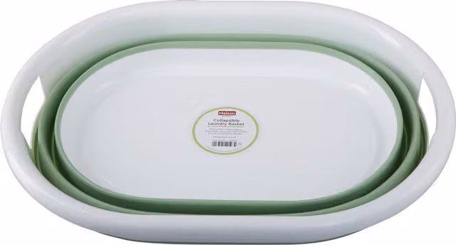 Orsina Collapsible Plastic Laundry Basket with Handles in Green and White