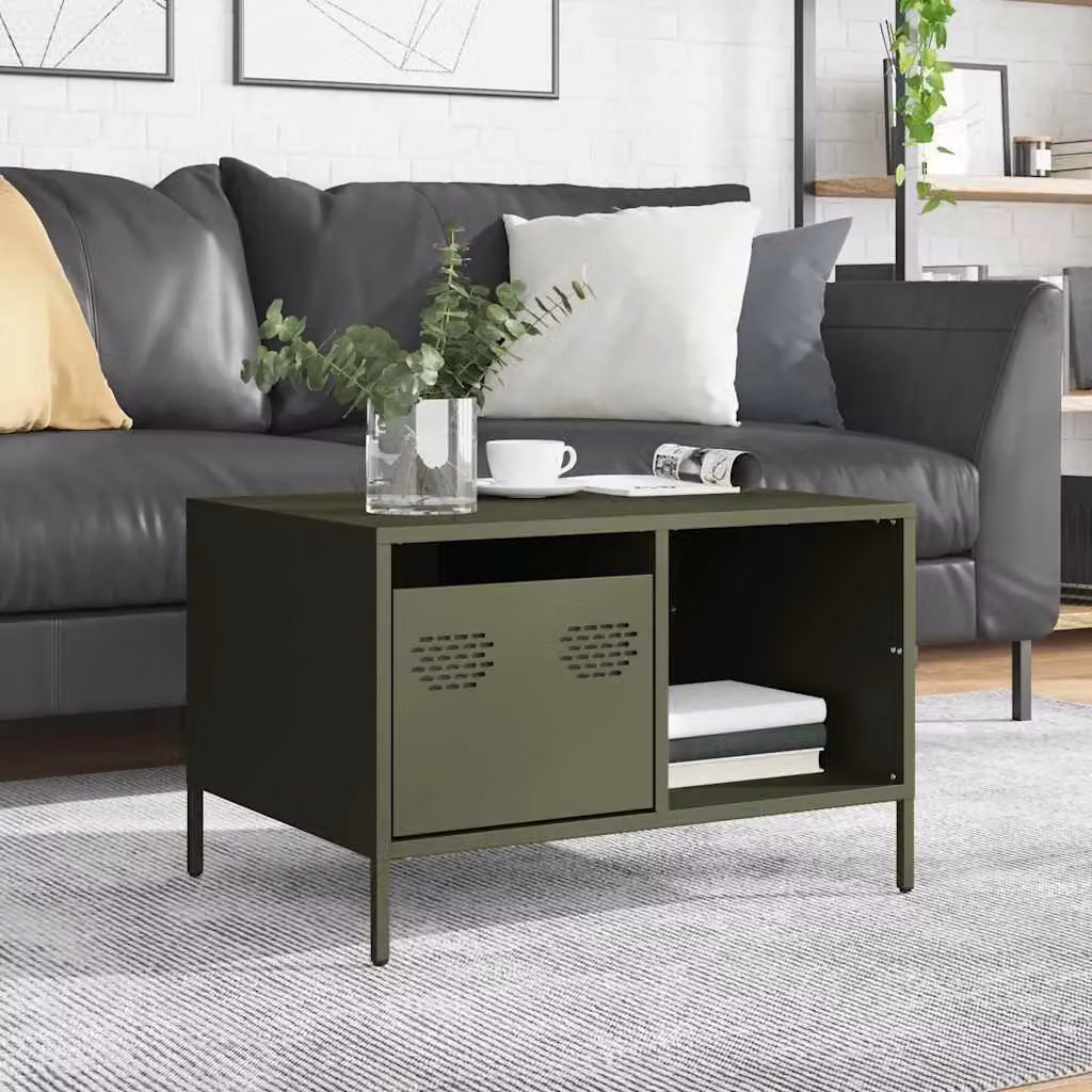 Berkfield Home Industrial Coffee Table in Matt Olive Green, W: 68.5 cm, D: 50 cm, H: 43.5 cm – 3