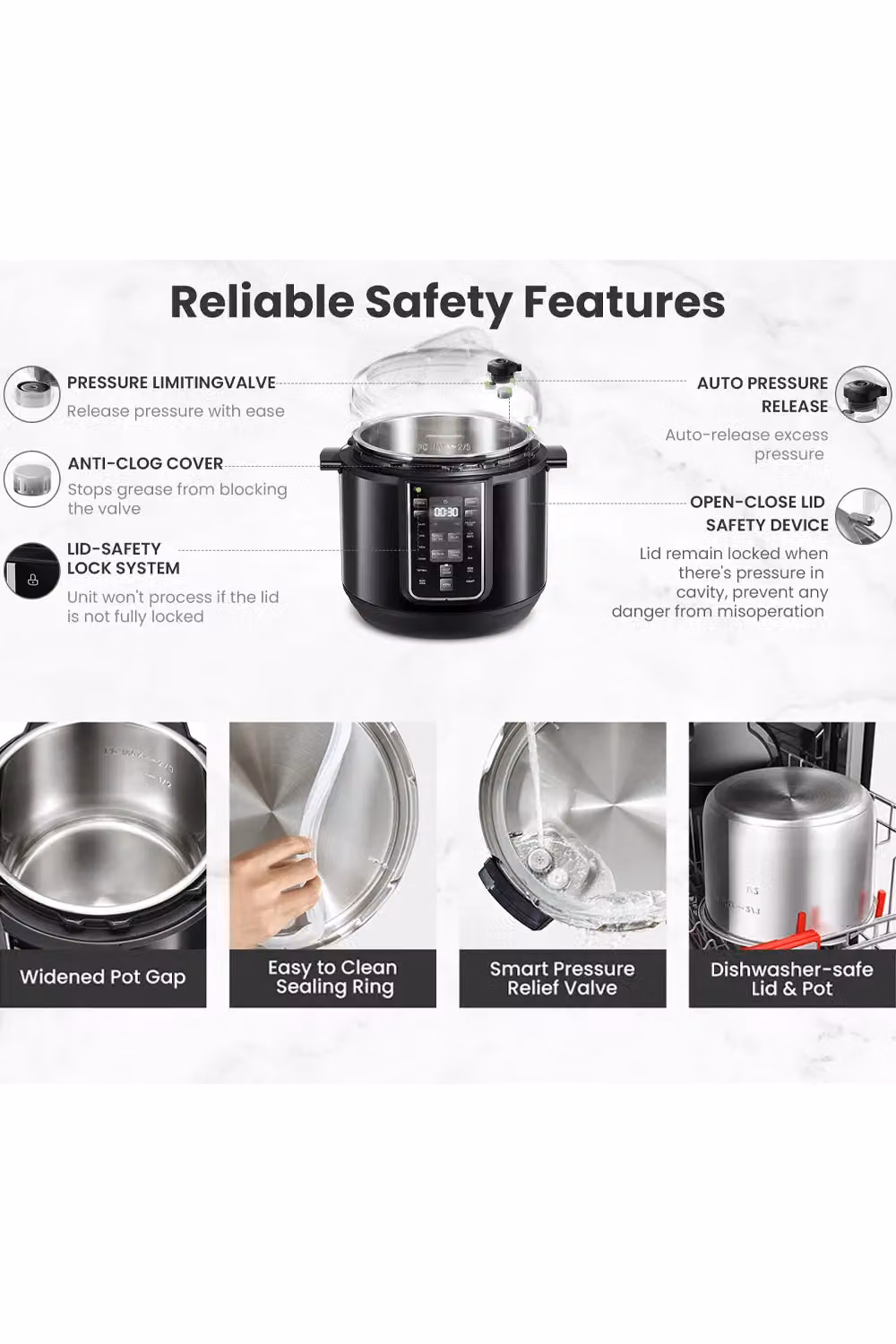 Living and Home 7.6L Electric Pressure Cooker, Yogurt Maker and Rice Cooker with 12 Presets, Black – 4