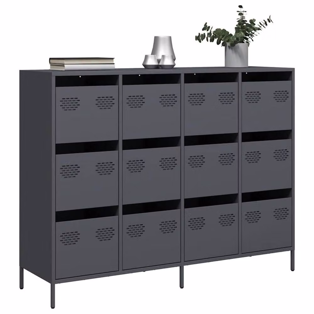 Berkfield Home Anthracite Industrial Sideboard in Matt Dark Grey Metal, W/D/H: 135 x 39 x 103.5 cm – 2