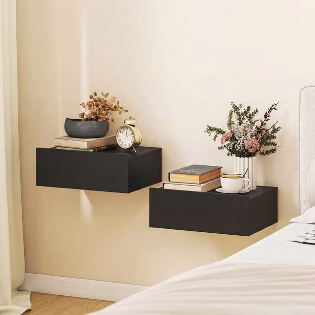 HOMCOM Black Wall-Mounted Side Table for Bedroom