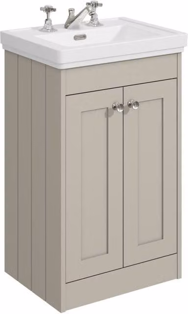 Balterley 500mm Floor Standing 2 Door Bathroom Unit with 3 Tap Hole Basin in Pebble Grey – 1