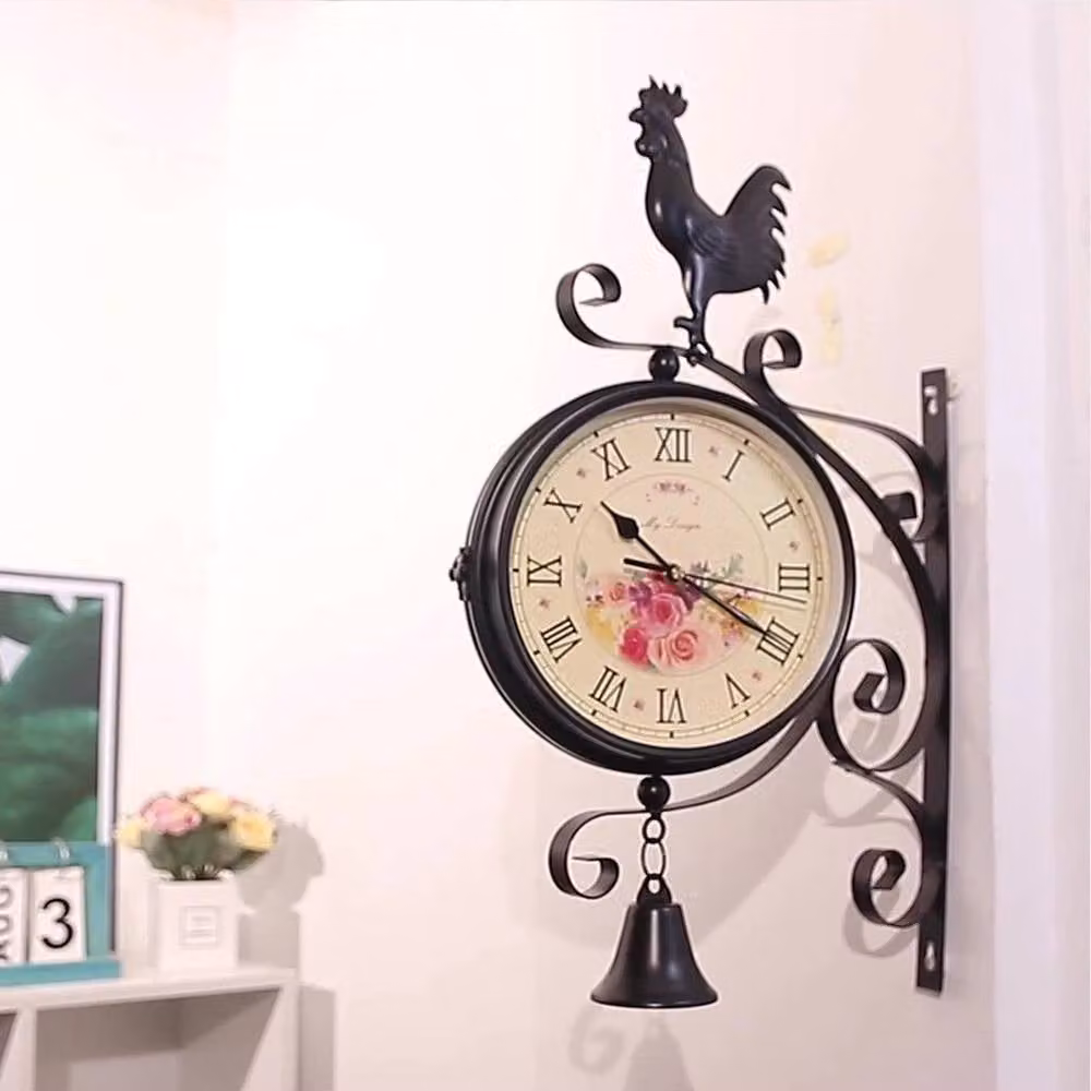 PAWNORA Antique Double-Sided Silent Analog Quartz Wall Clock in Black – 3