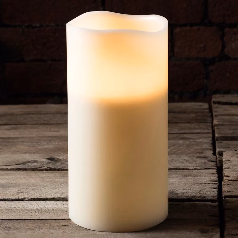 Lights4fun Extra Large White Real Wax Battery Operated LED Pillar Candle, Height: 30 cm