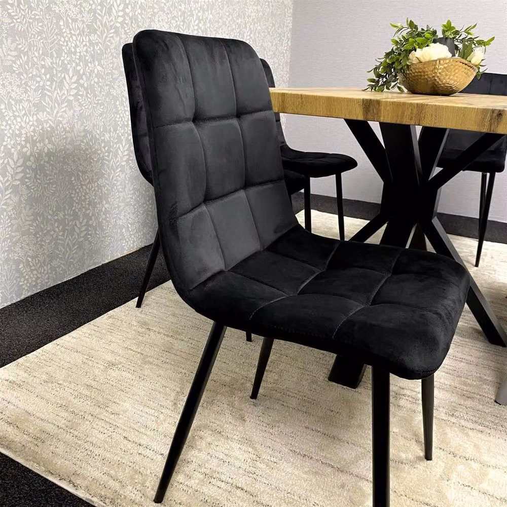 KOSY KOALA Modern Rectangular Dining Set with Velvet Chairs and Reinforced Wooden Benches in Brown, Black or Grey – 7