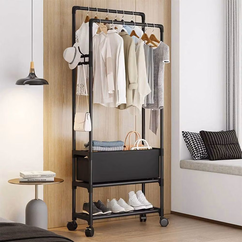 FORGEVIO B-Metal Rolling Garment Rack Trolley in Black – 4