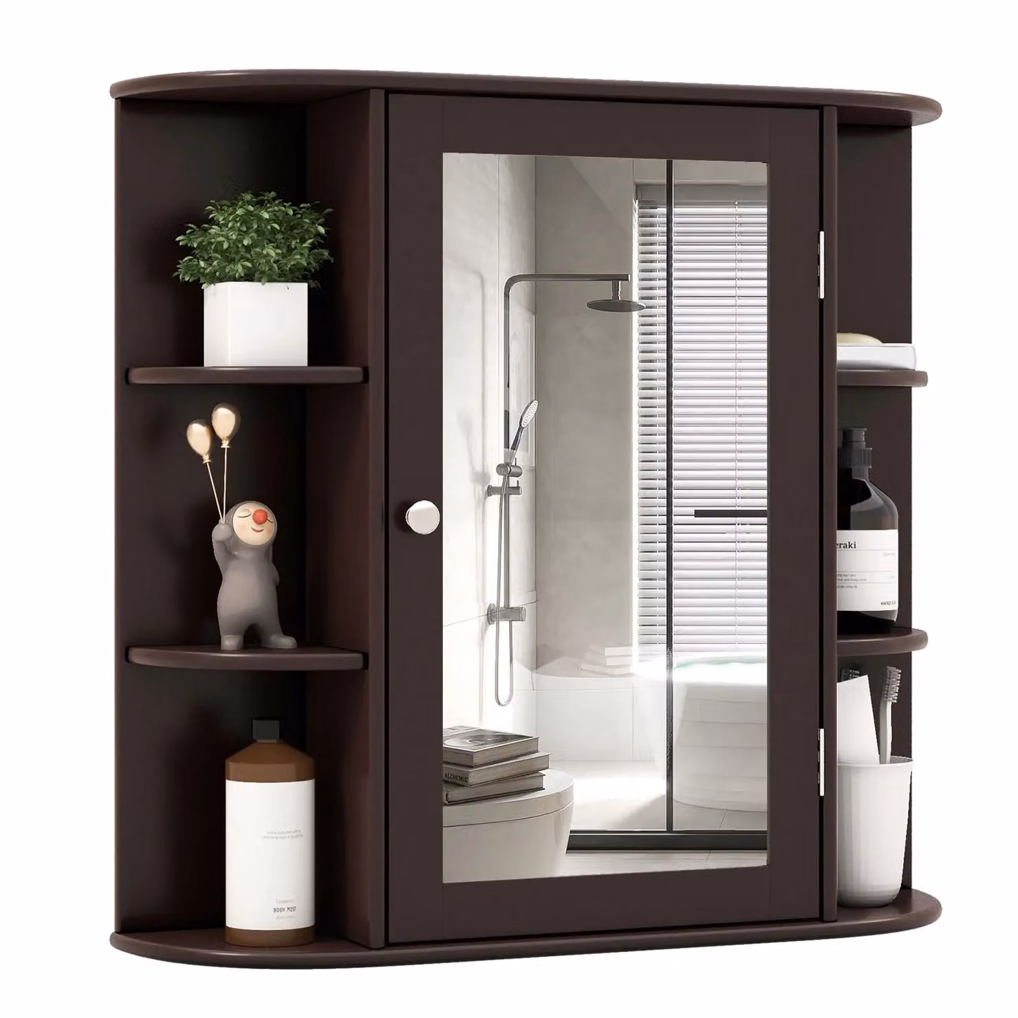 Gymax Modern Wooden Mirrored Bathroom Cabinet in Dark Brown – 10