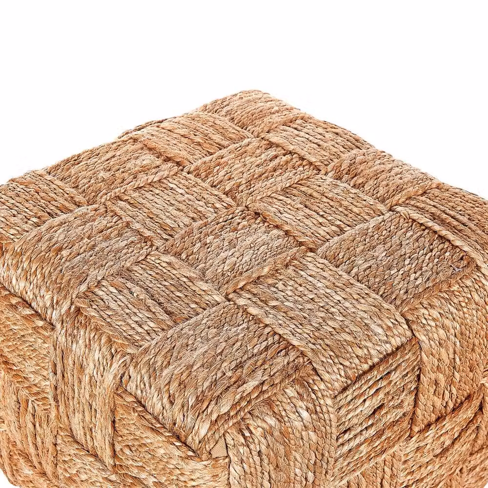 Wyld and Coco Beige Boho Rattan Pouf Ottoman, W/D/H: 50 x 50 x 50 cm – 2