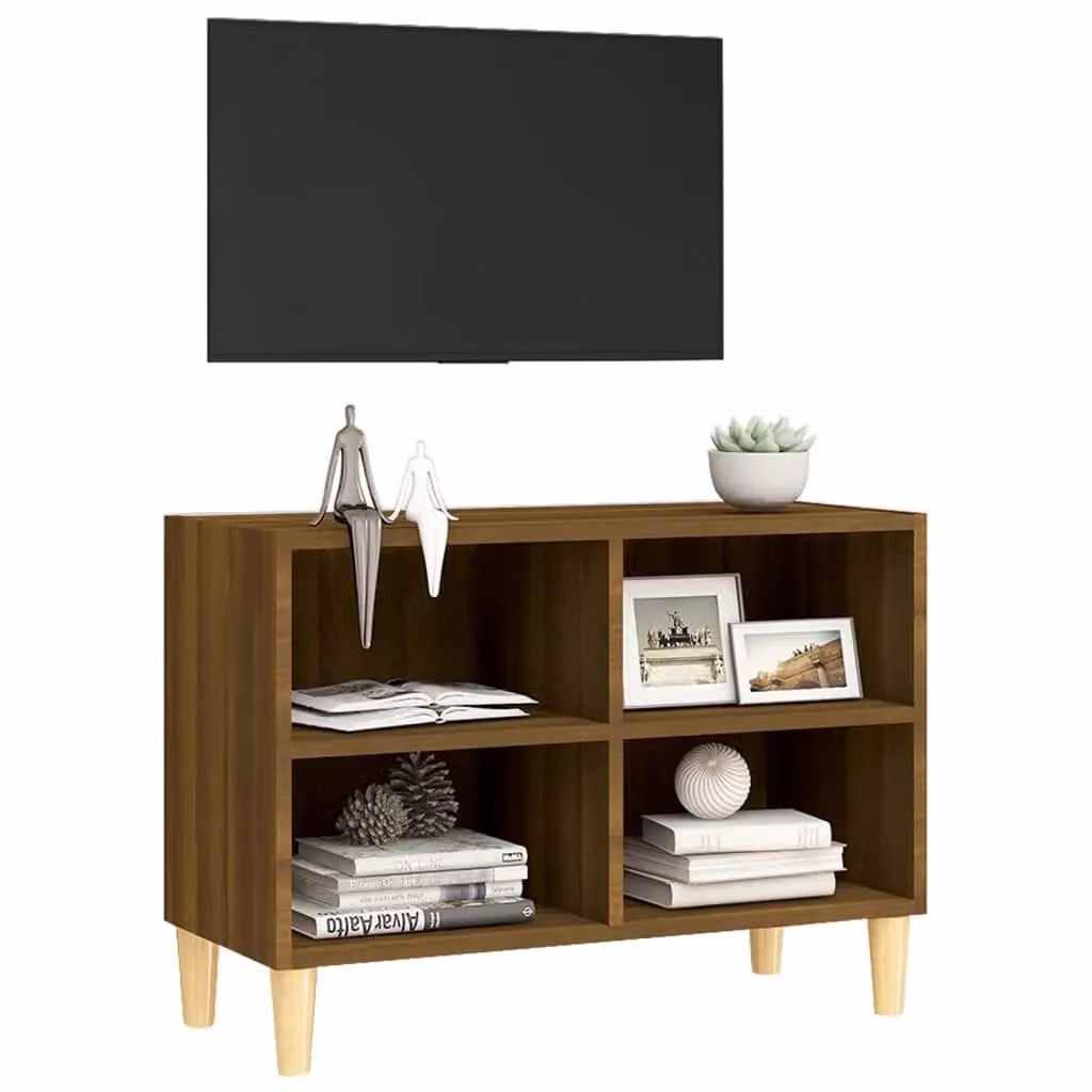 Berkfield Home Scandinavian TV Cabinet in Brown Oak with Solid Wood Legs W: 69.5 cm, D: 30 cm, H: 50 cm – 3