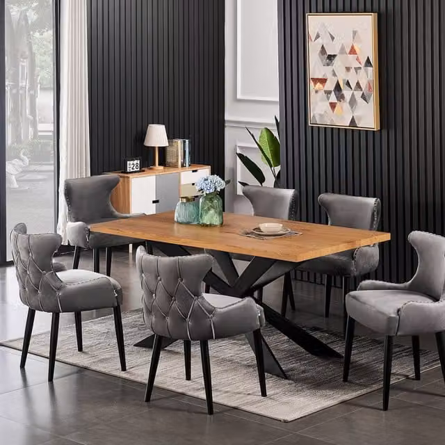 Life Interiors Oxford Duke LUX Modern Dining Set with Rectangular Rubberwood Table and 6 Grey Chairs