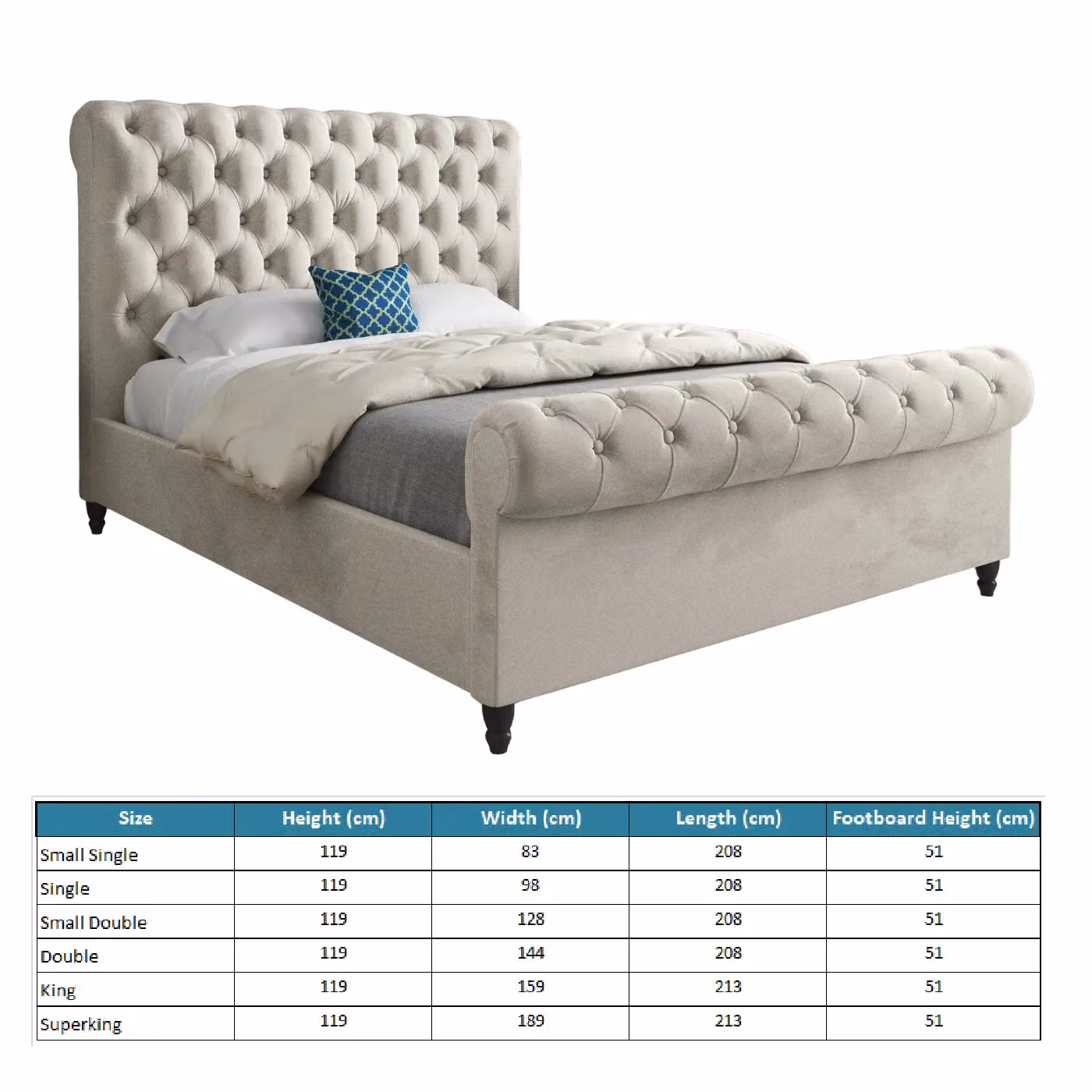 Casani Classic Upholstered Velvet Bed Frame in Beige, 90 x 200 cm – 5