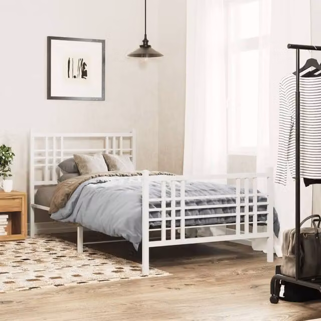 Berkfield Home Metal Bed Frame with Footboard, White, W/D/H: 100 x 200 cm – 1